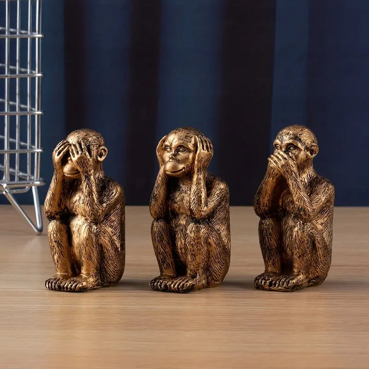 WiseChimp - Impostare Di 3 Sculture Decorativo In Resina Raffiguranti Scimmie