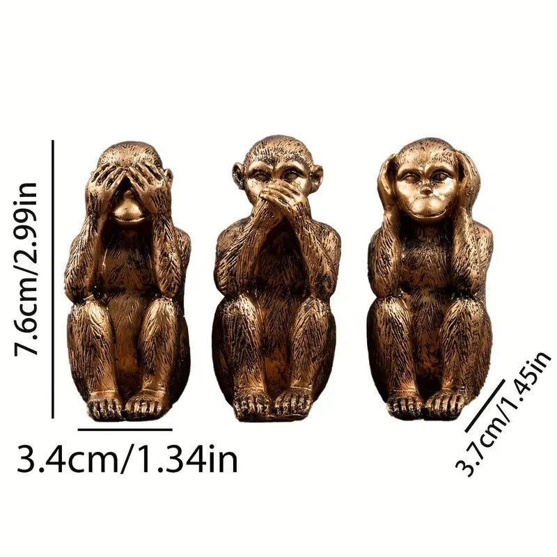 WiseChimp - Impostare Di 3 Sculture Decorativo In Resina Raffiguranti Scimmie
