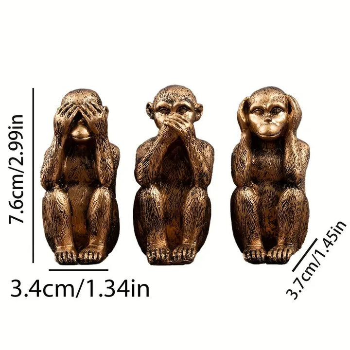 WiseChimp - Impostare Di 3 Sculture Decorativo In Resina Raffiguranti Scimmie