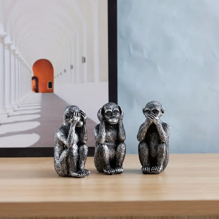 WiseChimp - Impostare Di 3 Sculture Decorativo In Resina Raffiguranti Scimmie