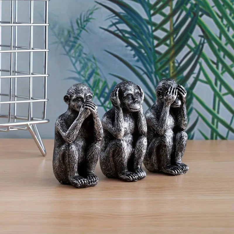 WiseChimp - Impostare Di 3 Sculture Decorativo In Resina Raffiguranti Scimmie