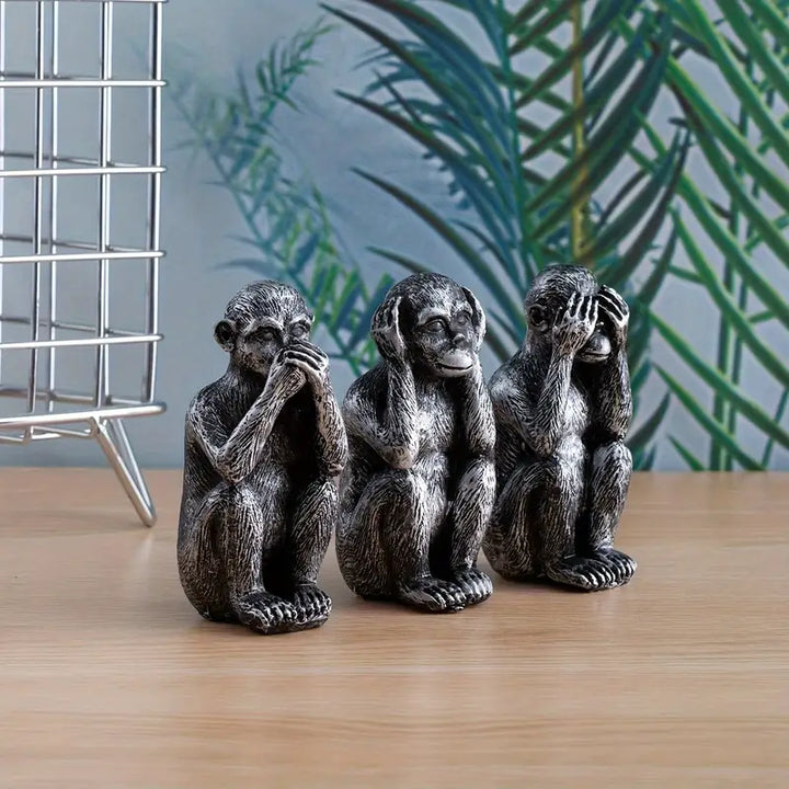 WiseChimp - Impostare Di 3 Sculture Decorativo In Resina Raffiguranti Scimmie