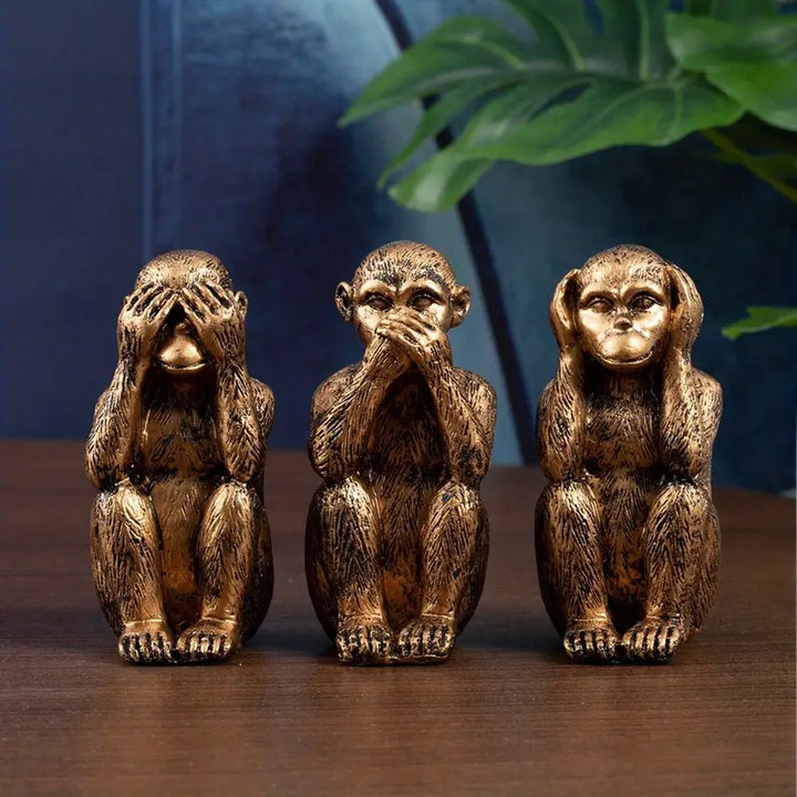 WiseChimp - Impostare Di 3 Sculture Decorativo In Resina Raffiguranti Scimmie
