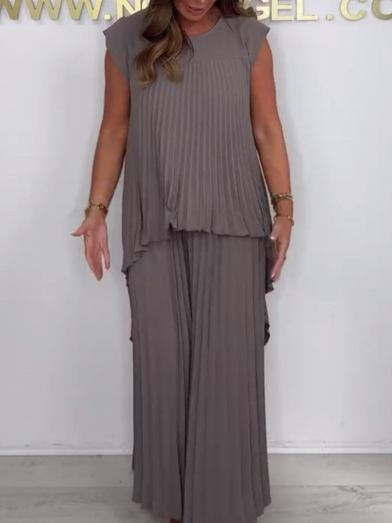 Blithe – Top Midi Plissettato e Pantaloni a Gamba Larga