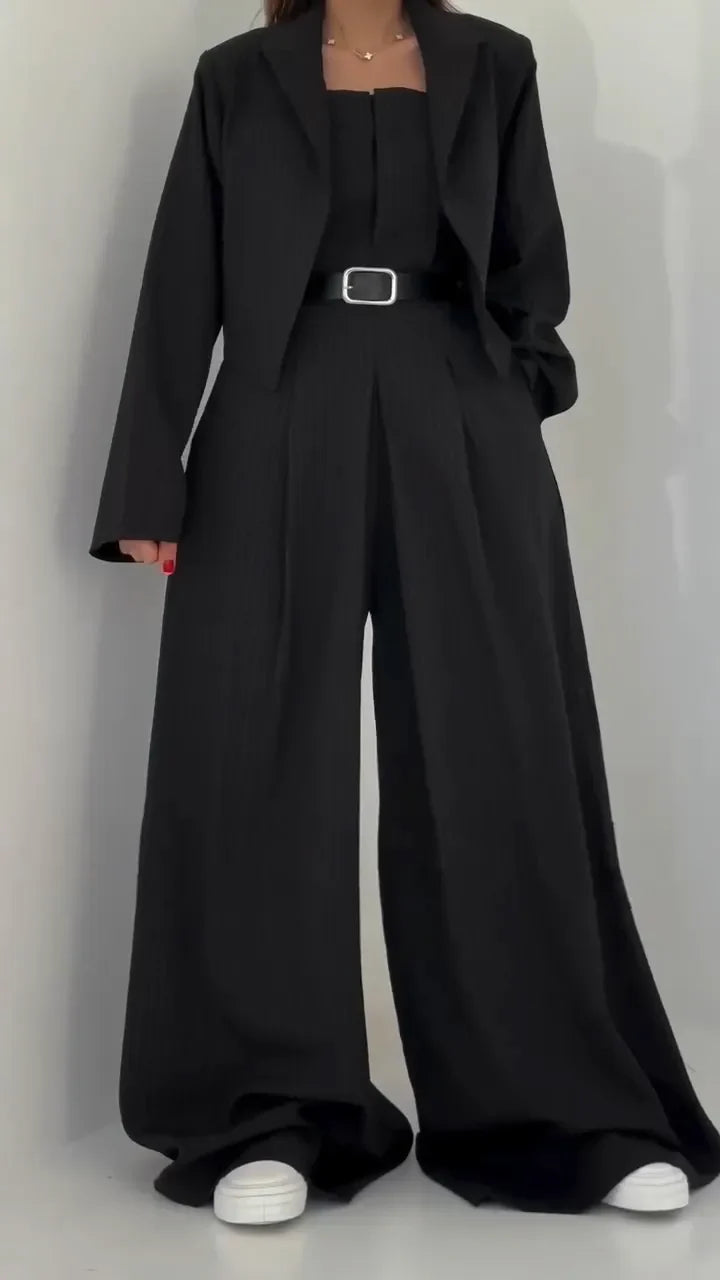 Lavara - Imposta Composta Da Blazer Corto e Pantaloni a Gamba Larga