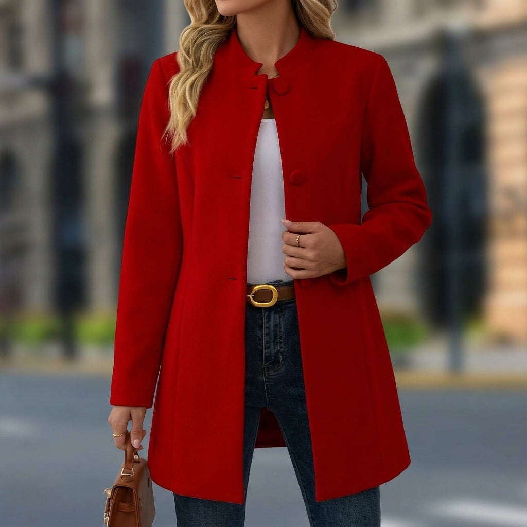 Liselotte - Cappotto Lungo Senza Colletto con Abbottonatura Frontale