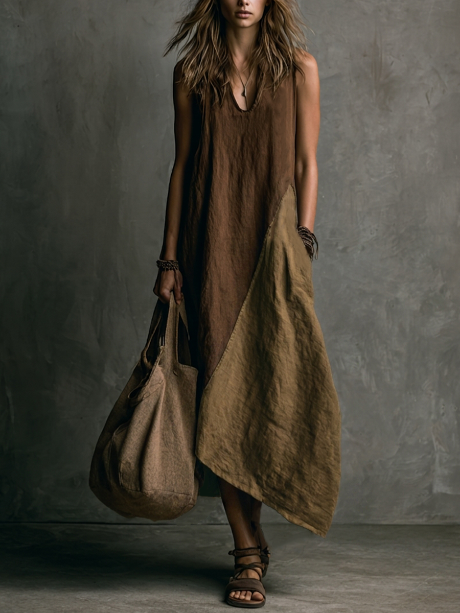 Tylissa - Abito Lungo Asimmetrico in Patchwork
