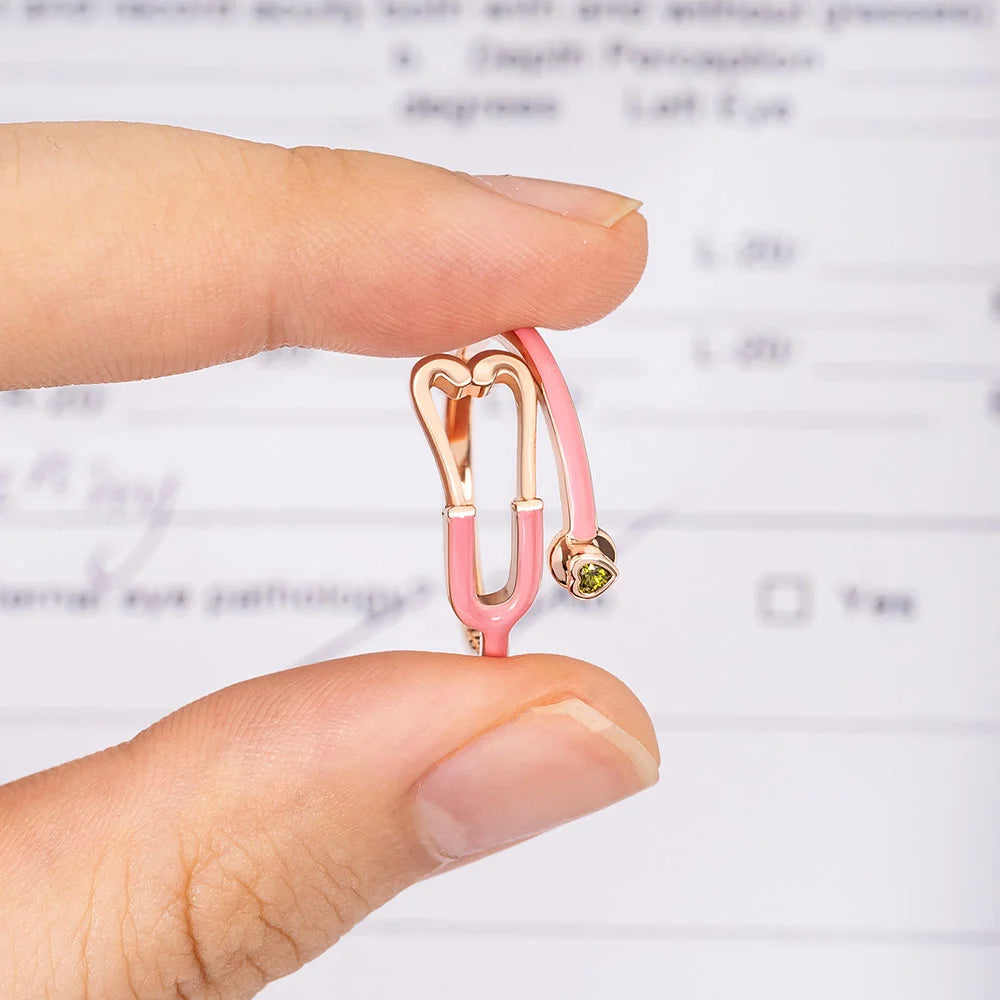 Caitleen - Anello Stetoscopio Con Pietra Portafortuna a Forma Di Cuore