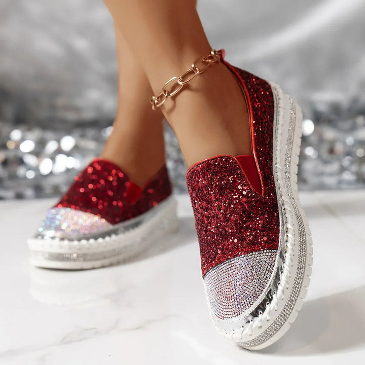 Lizka - Mocassini Con Plateau Glitter e Strass