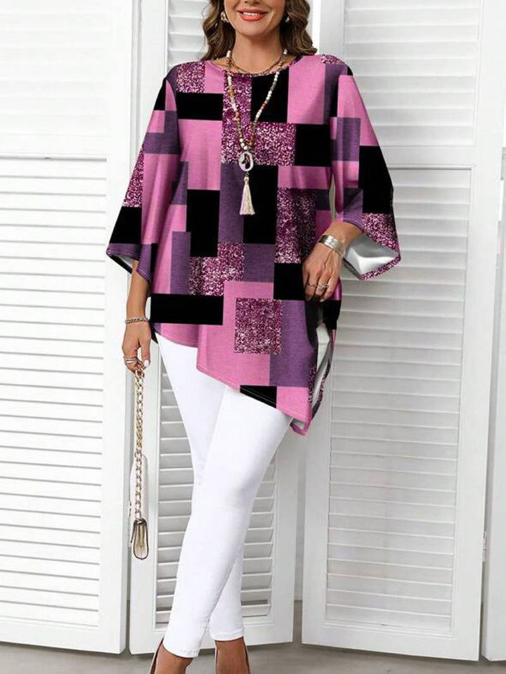 Nurit - Camicetta Oversize a Quadri Con Stampa e Maniche Corte