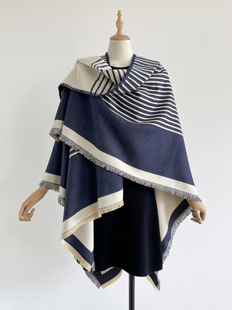 Taisija - Scialle Jacquard a Righe Reversibile In Finto Cashmere