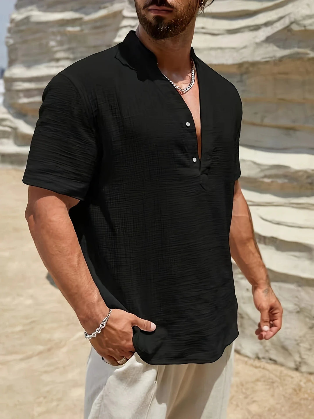 Sancho - Elegante Camicia Estiva Con Collo Alto