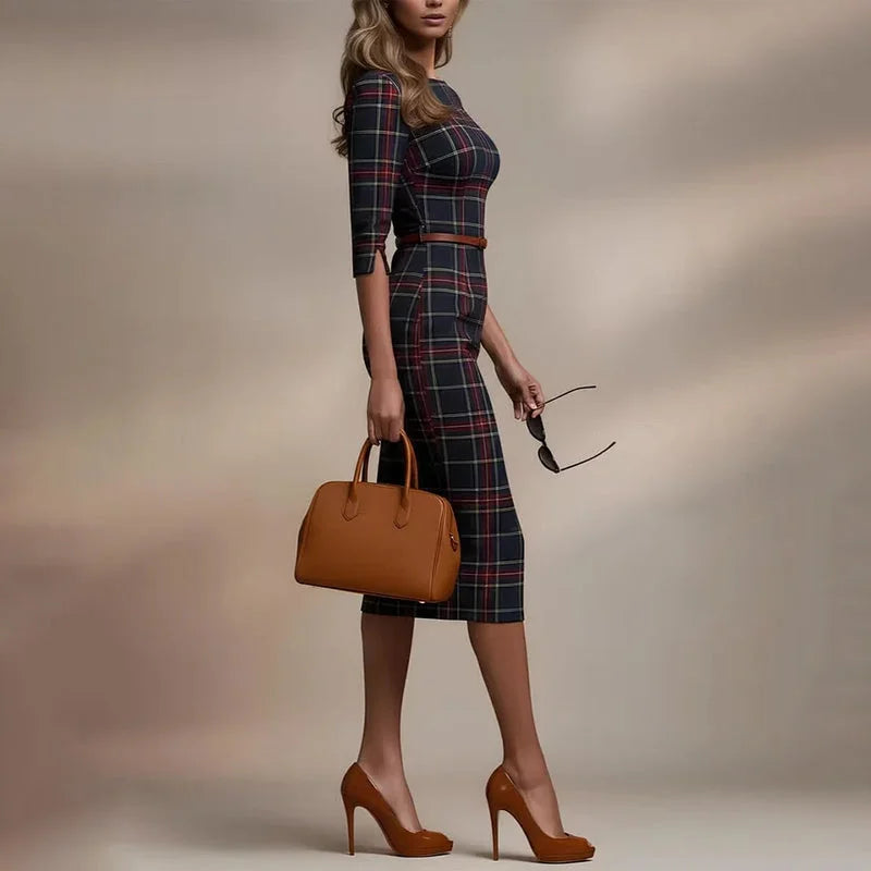Linari - Elegante Abito Midi a Quadri