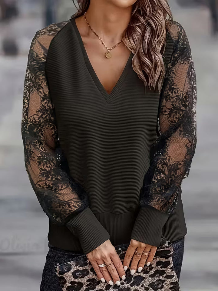 Brunelle - Casual Loose Lace Top With V-Neck