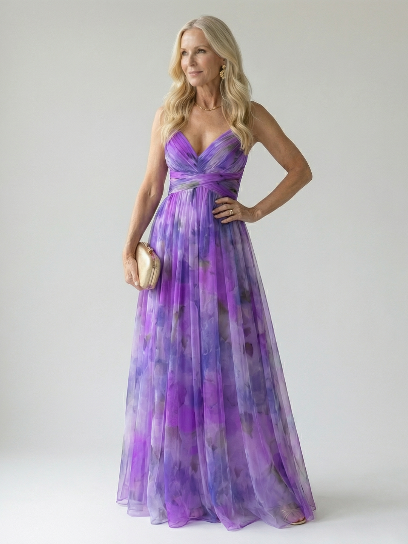 Xeenia - Elegante Abito Lungo in Chiffon Con Ritaglio
