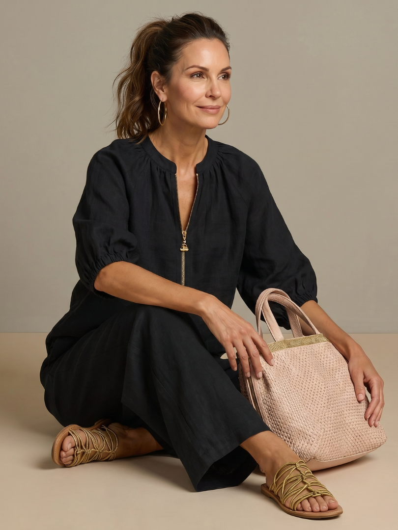 Sharina - Set Composto Da Camicetta Con Zip E Pantaloni a Gamba Larga