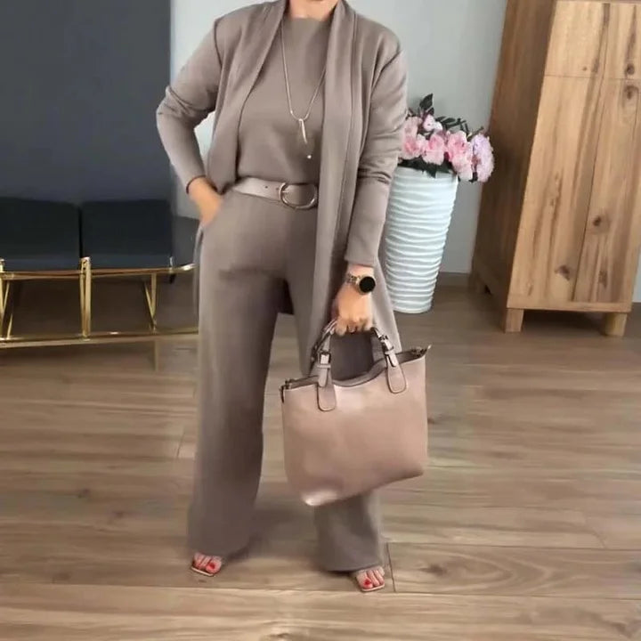 Zivara - Elegante Set di 3 Pezzi Con Cardigan Lungo Top e Pantaloni