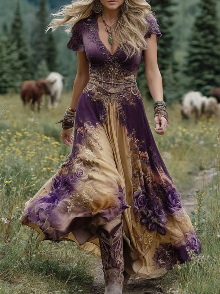 Marcina - Elegante Abito Lungo Con Tonalità Floreali