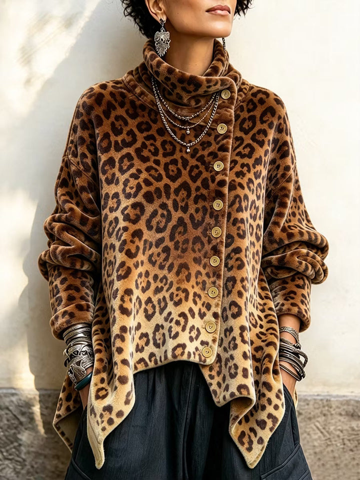 Lyrona - Camicetta a Maniche Lunghe Con Stampa Leopardata