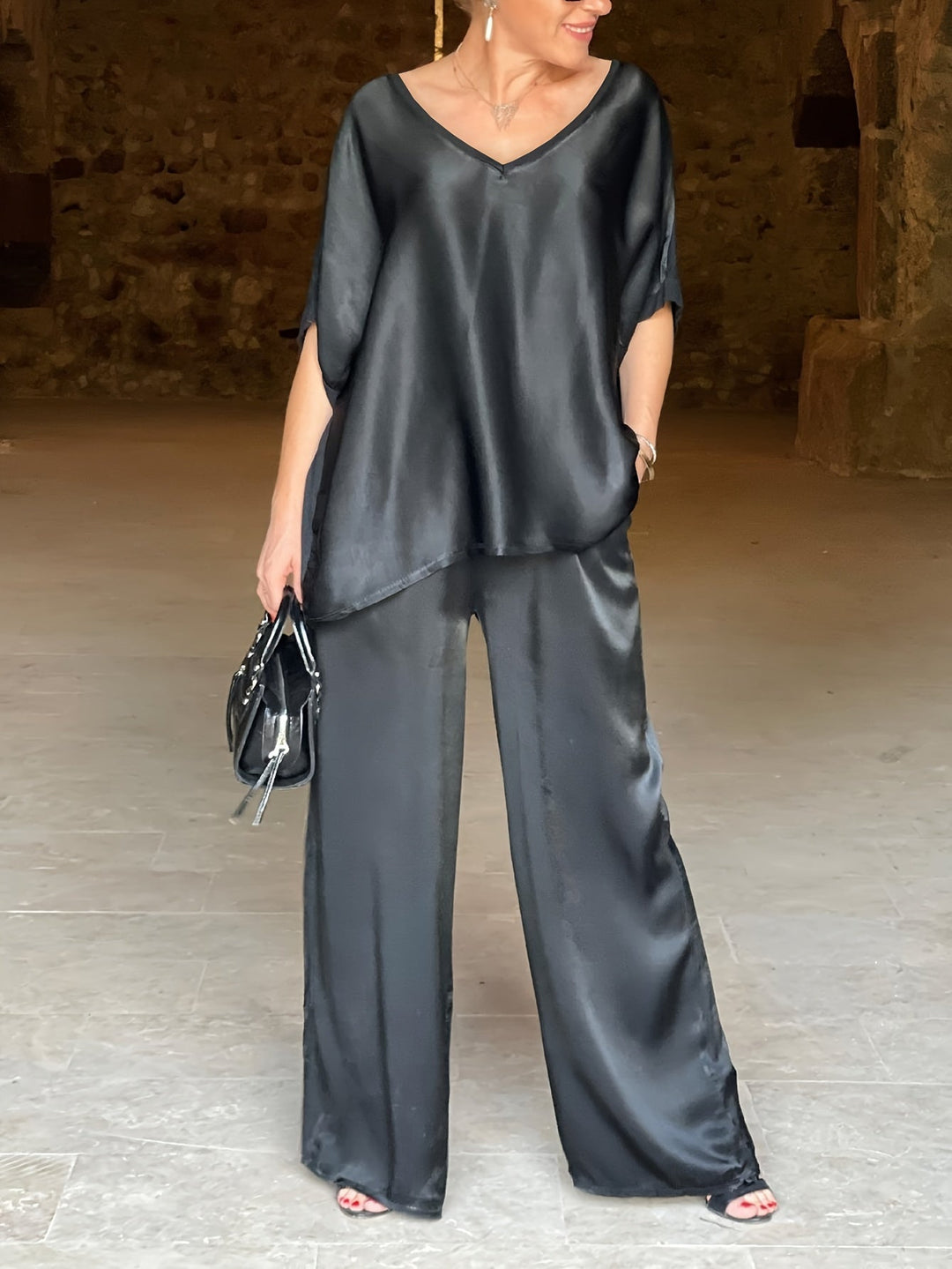 Ashlee - Elegante Completo A Due Pezzi Con Maniche Corte
