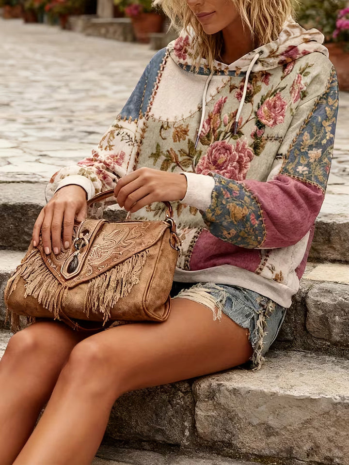 Norella - Felpa Con Cappuccio a Maniche Lunghe in Patchwork Floreale