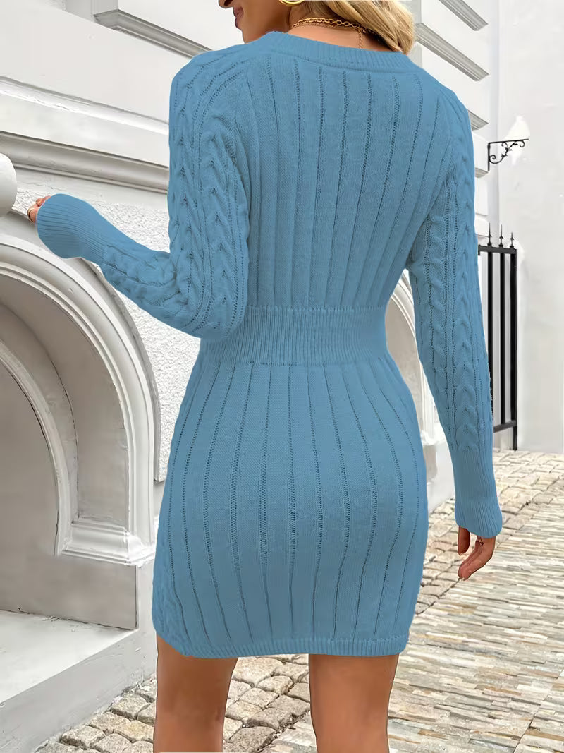 Lilona - Abito-Maglione Aderente a Maglia Intrecciata