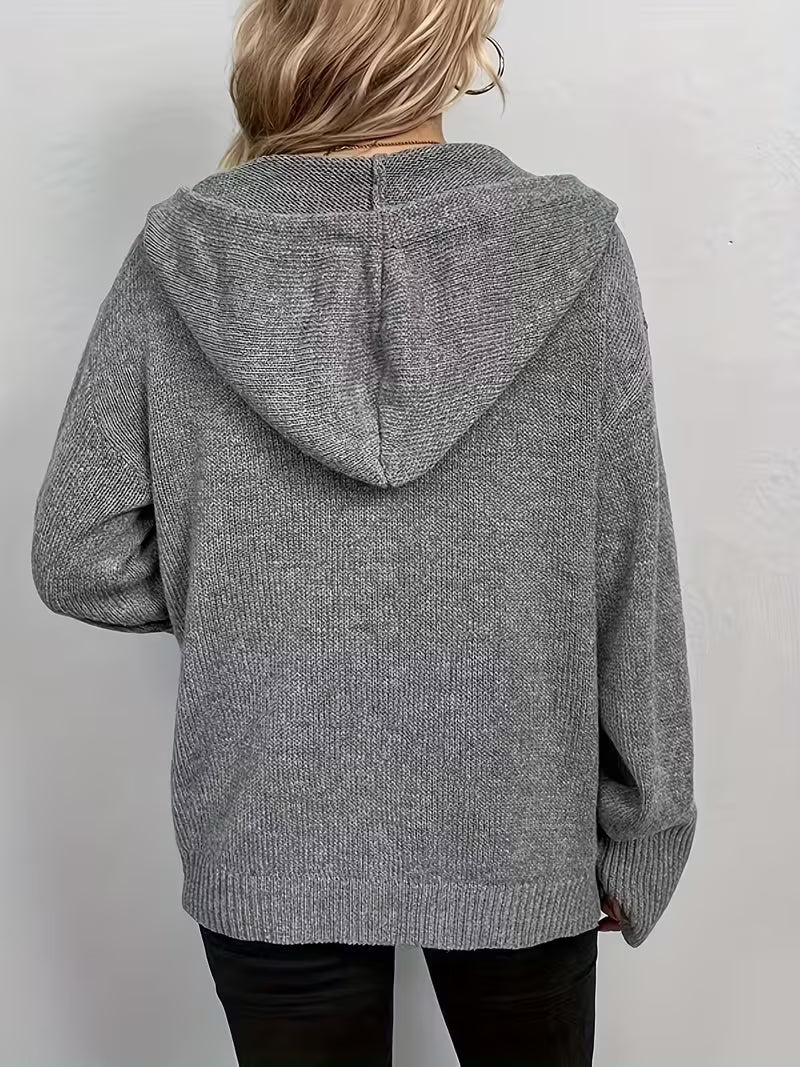 Karalina - Cardigan Con Cappuccio e Bottoni Sul Davanti In Maglia a Trecce