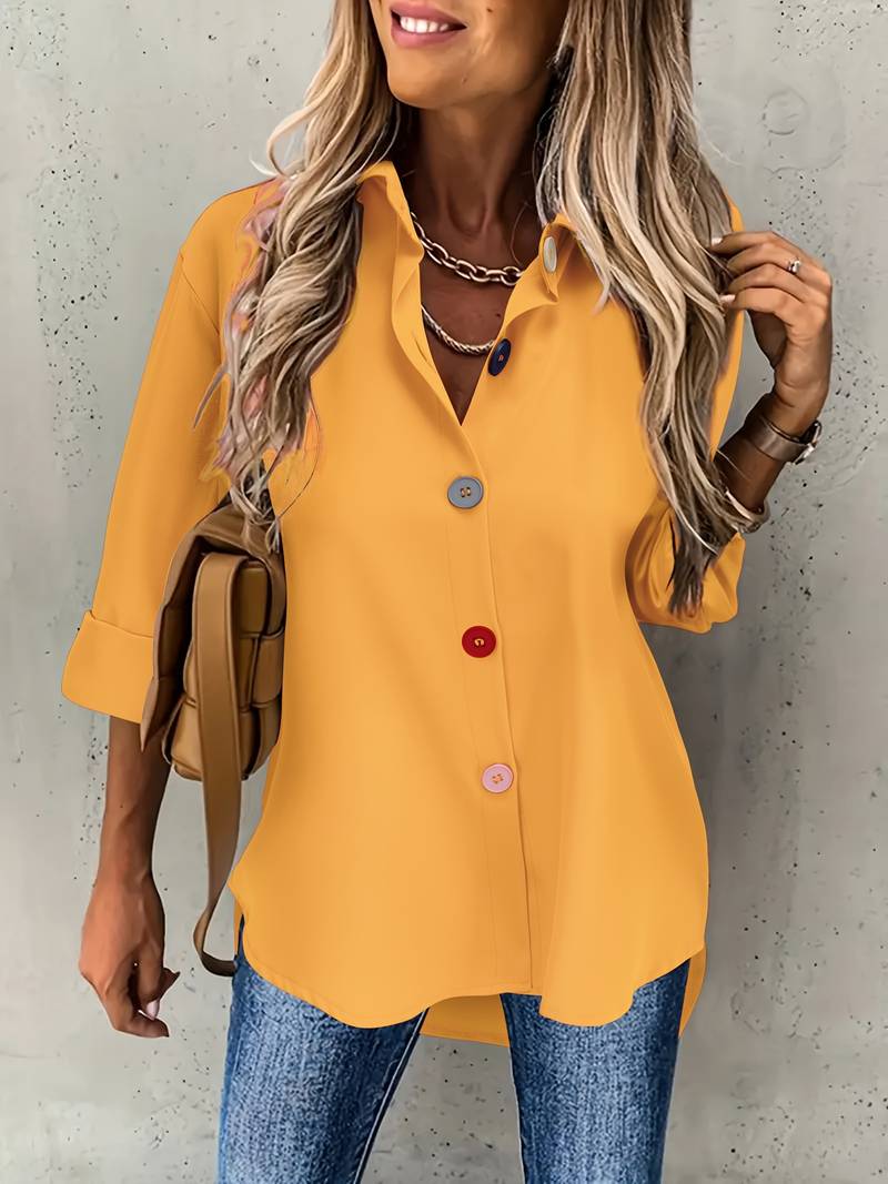 Lasangi - Camicia Casual a Maniche Lunghe Con Bottoni Multipli