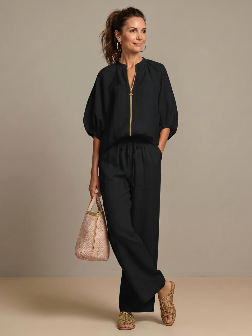 Sharina - Set Composto Da Camicetta Con Zip E Pantaloni a Gamba Larga