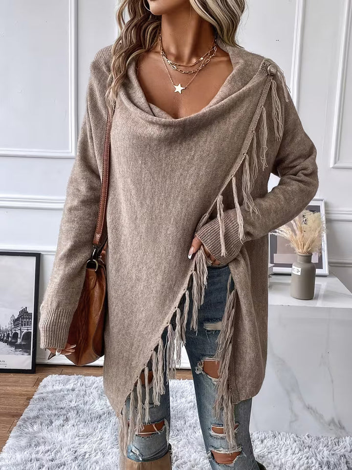 Busra - Cardigan Con Scollo Drappeggiato E Bordi Con Frange