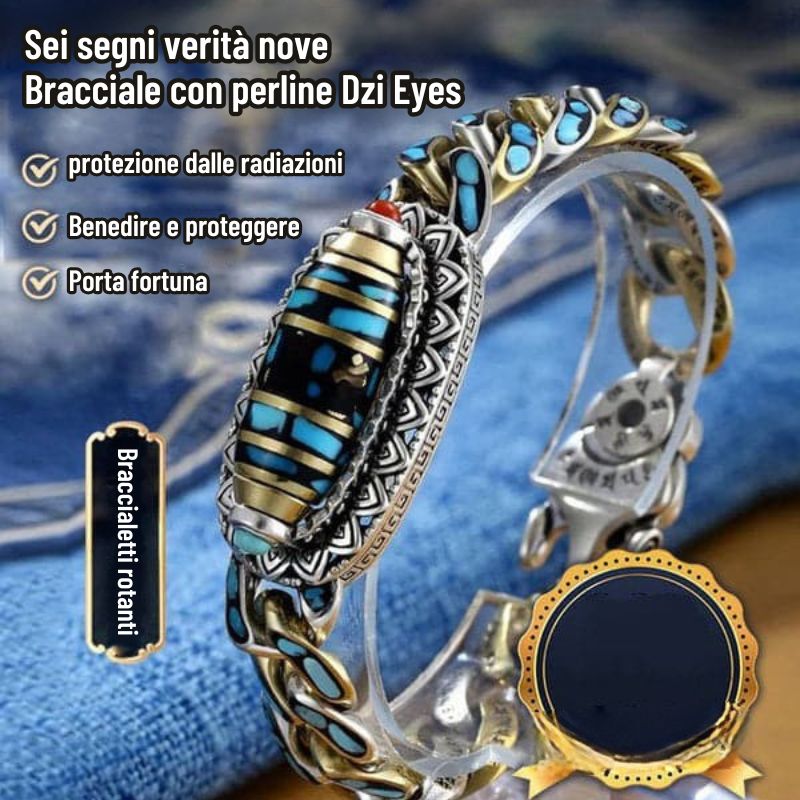 DziVana - Bracciale Dzi Con Mantra a Sei Caratteri In Turchese