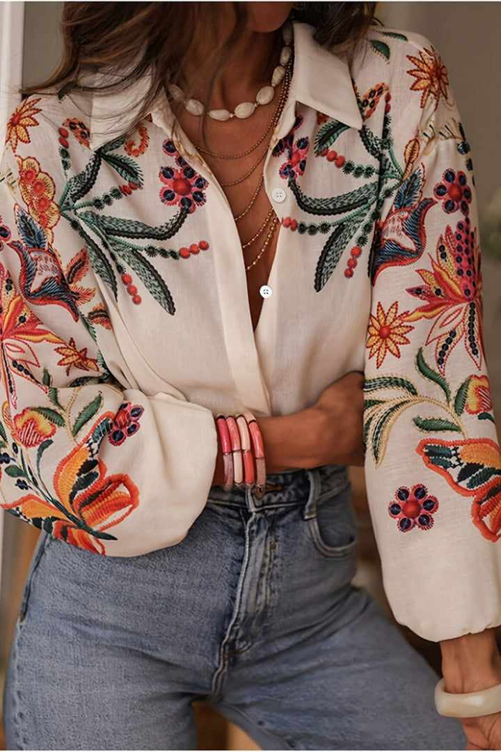 Mariluna - Camicia Casuale a Maniche Lunghe Con Stampa Floreale