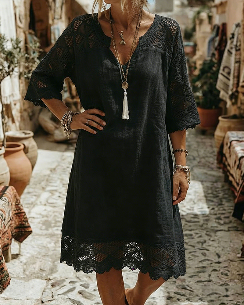 Kilina - Abito Patchwork in Pizzo Con Scollo a V