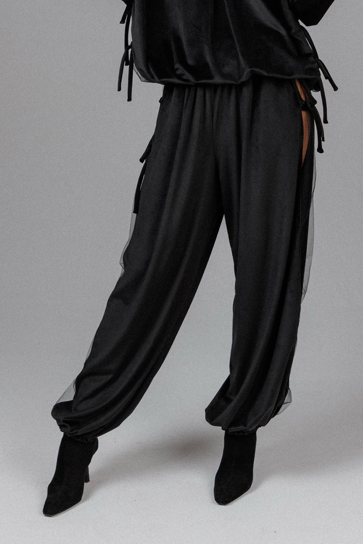 Yuphin - Pantaloni a Palloncino in Raso Con Spacco Laterale