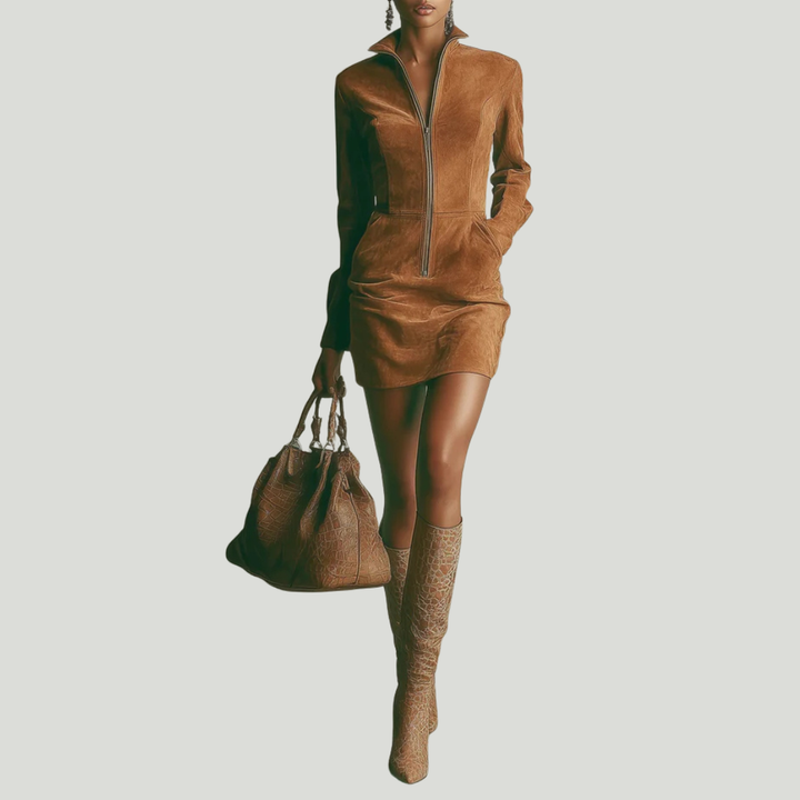 Narion - Abito in Pelle Scamosciata con zip