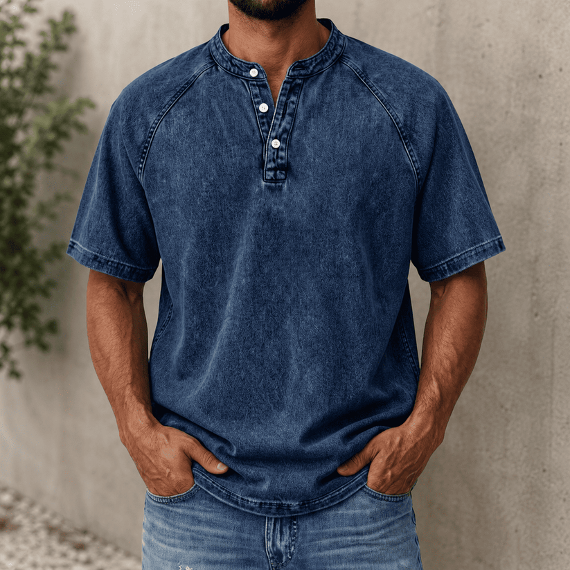 Zerric - Camicia Henley in denim a manica corta