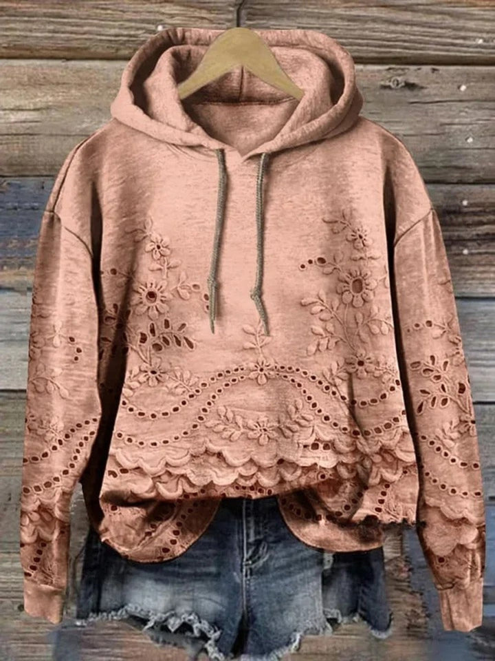 Leenja - Felpa Con Cappuccio Casual a Trama Floreale