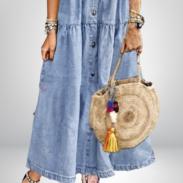 Leokadia - Abito in Morbido Denim Con Bottoni