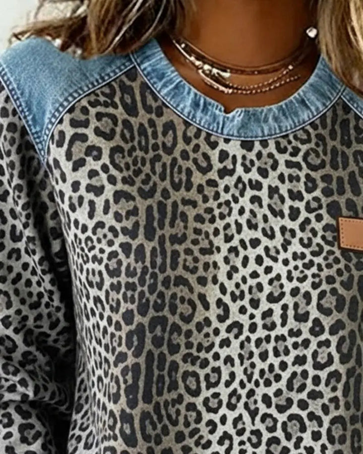 Krassimira - Top a Maniche Lunghe Con Stampa Leopardata