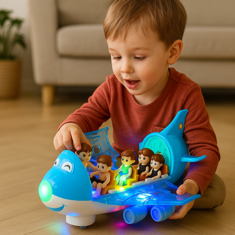 MusicJet - Aeroplano Elettrico con Luci, Musica e Sistema di Prevenzione Ostacoli