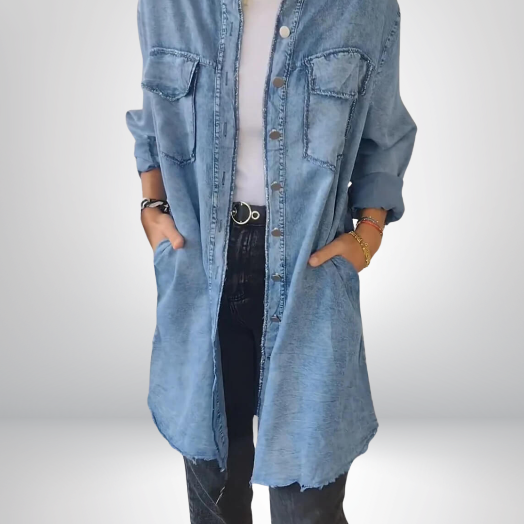 Krystyna - Elegante Giacca in Denim Con Colletto e Maniche Lunghe