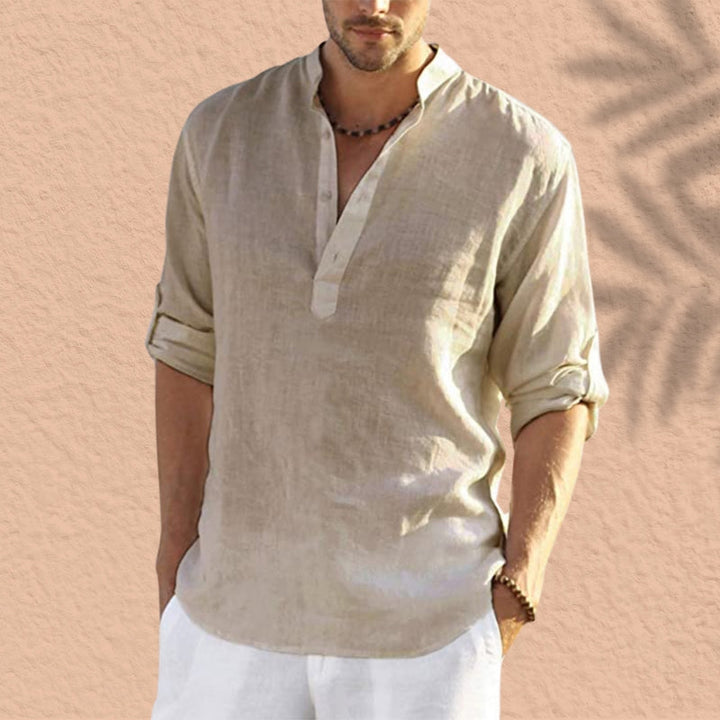 Abdeslam - Camicia Casual In Lino A Maniche Lunghe