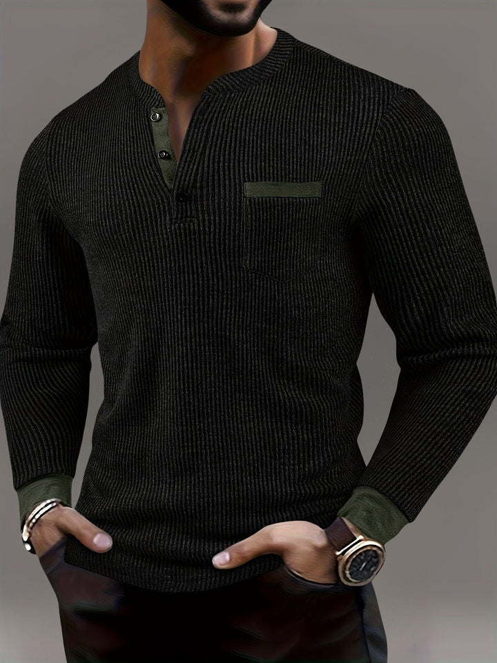 Deegan - Camicia Henley a Maniche Lunghe Con Colletto a Righe in Tessuto Testurizzato