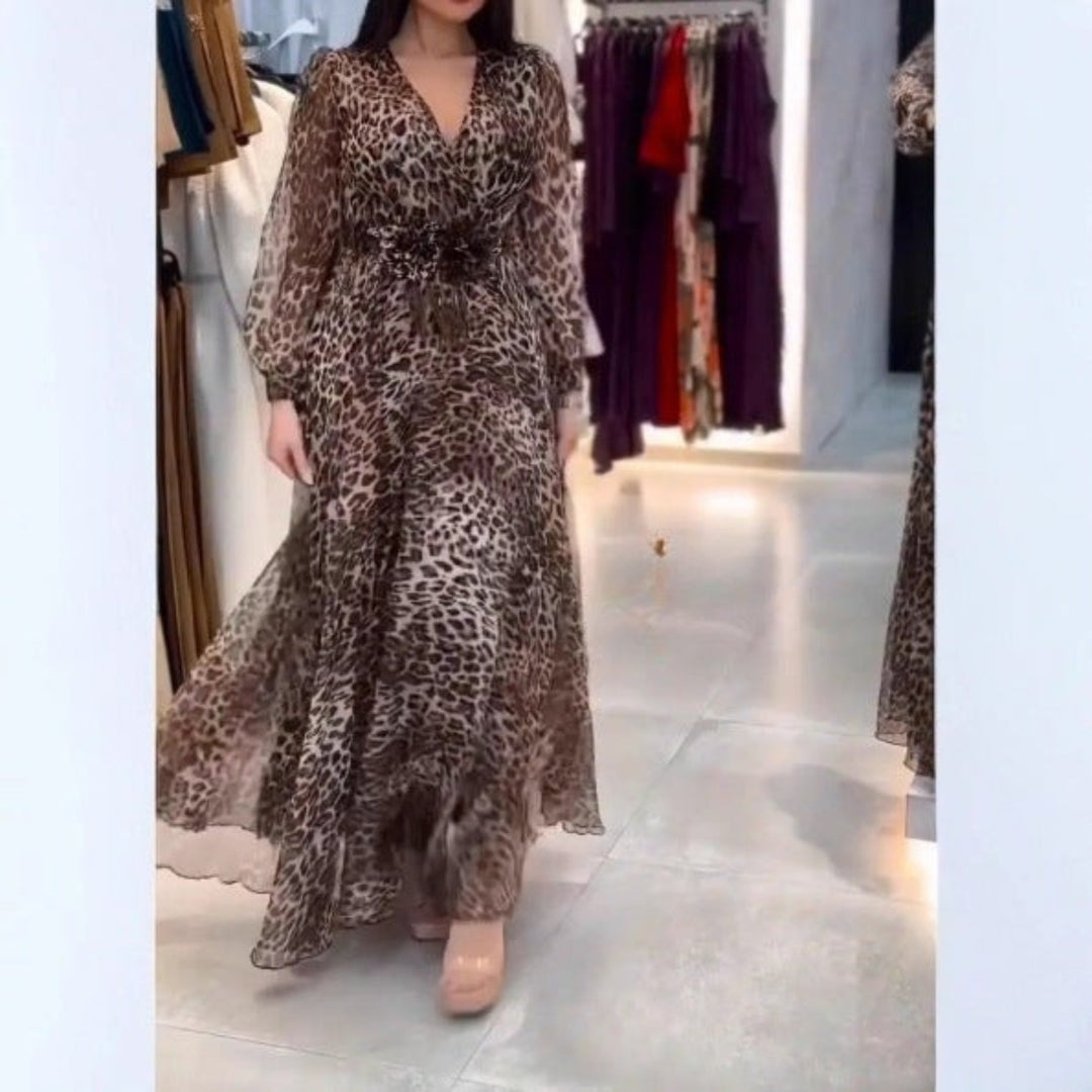 Nalera - Elegante Abito Midi Con Stampa Leopardata