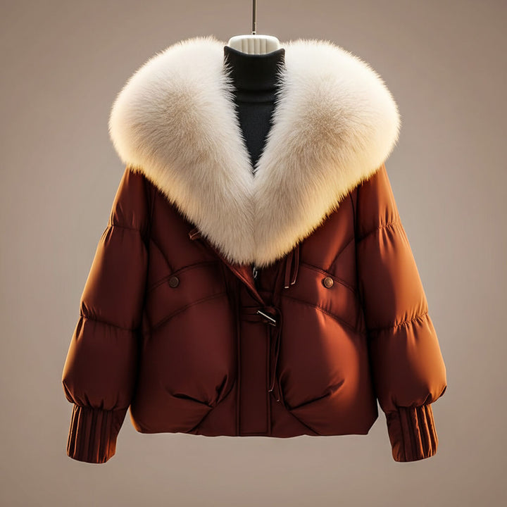 Enina - Elegante Cappotto In Cotone Con Collo In Pelliccia