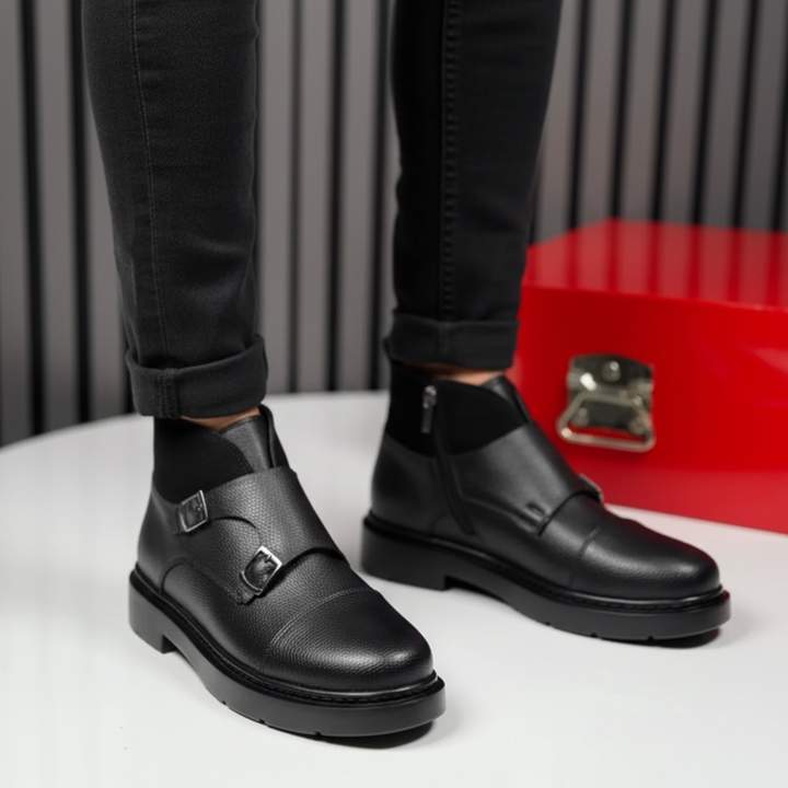 Abner - Stivali in Pelle Con Cinturino Fibbia Monk