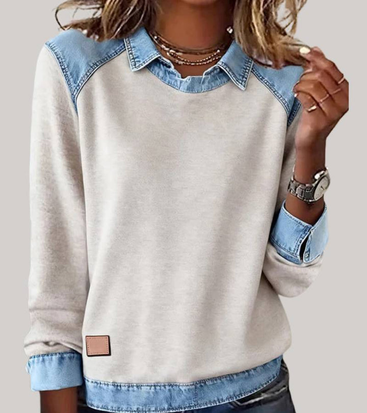 Ravit - Top In Maglia Denim Con Maniche Lunghe