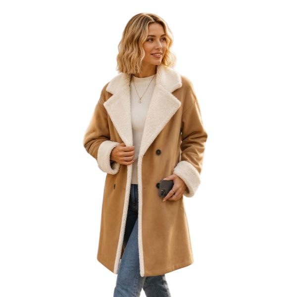 Lenkyna - Cappotto Lungo con Collo e Polsini in Pile