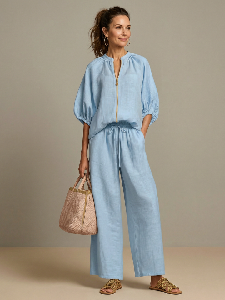 Sharina - Set Composto Da Camicetta Con Zip E Pantaloni a Gamba Larga