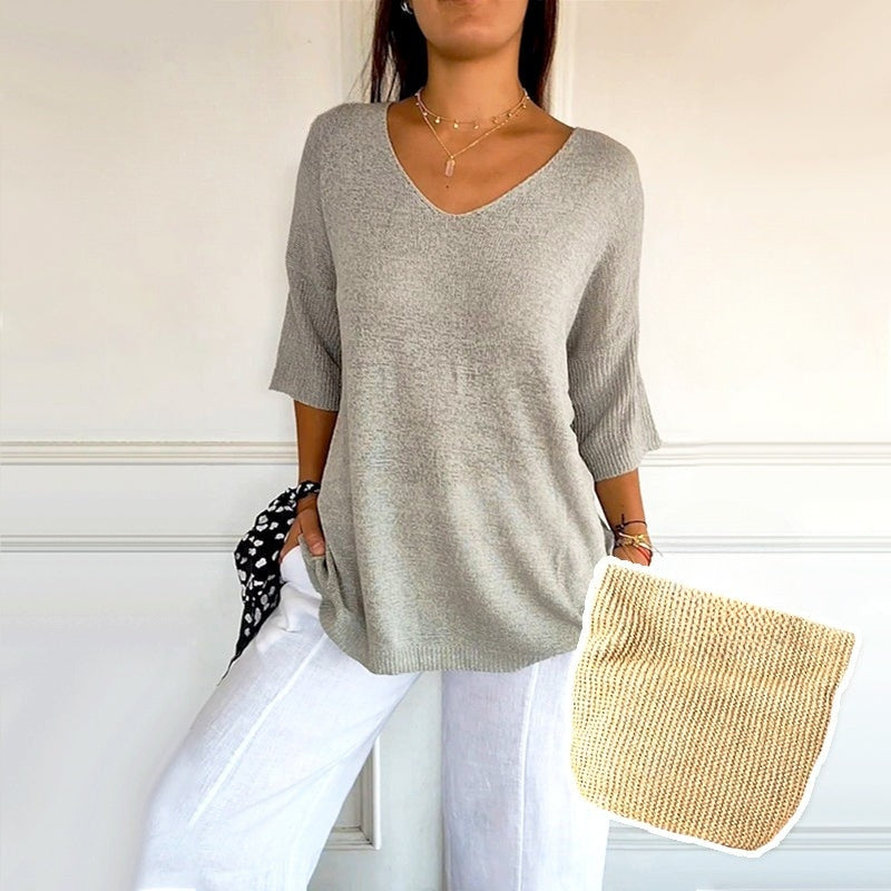 Anjela - Camicia Casual In Maglia Con Scollo a V